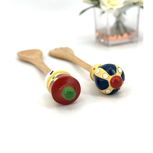 Vintage King & Queen Wooden Salad Serving Set Fork And Spoon Hand Painted Wood - Picture 8 of 9